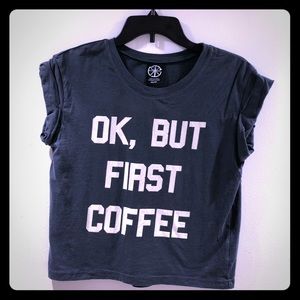 Graphic rolled up short sleeve crop top